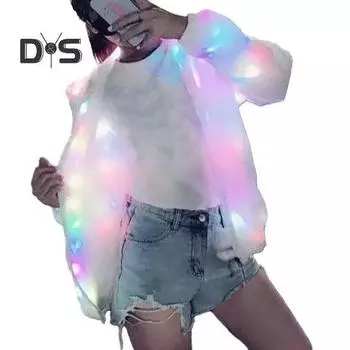 Осенне-зимняя светящаяся куртка, красочный светоизлучающий светильник с капюшоном и карманами с длинными рукавами, светодиодный светящийся костюм, клубное, концертное, танцевальное пальто M белый