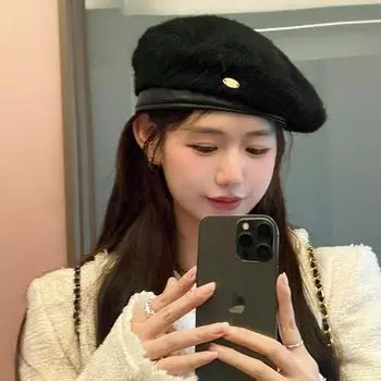 Осенне-зимняя светская львица Сяосянфэн, черный плюшевый берет, британская ретро-мода, шляпа-бутон, показывающая лицо, маленькая шляпа художника, женщина M54-58cm