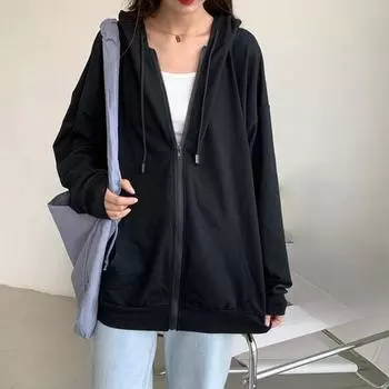 Осенне-зимняя свободная повседневная женская толстовка с длинными рукавами в стиле Харадзюку, однотонная толстовка в стиле ретро M серый