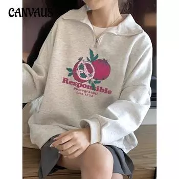 Осенне-зимняя свободная женская толстовка с воротником-поло и застежкой-молнией на половину длины для пар, топы с длинными рукавами M чёрный