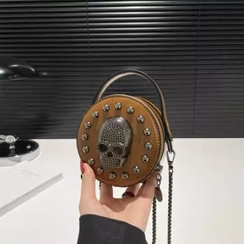 Осенне-зимняя темная готическая сумка через плечо женская Skull Cross Super Fire Mini Маленькая круглая сумка Tide 12*5.5*12