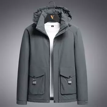 Осенне-зимняя теплая черная куртка с капюшоном на молнии с боковыми карманами и боковыми швами M серый