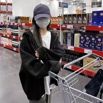 Осенне-зимняя теплая длинная серая куртка-бомбер с капюшоном, длинным рукавом, большим карманом, на молнии, куртка, пальто, женская повседневная верхняя одежда, пальто, топы S чёрный