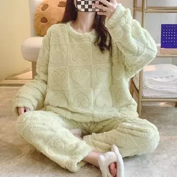 Осенне-зимняя теплая фланелевая женская пижама с длинными рукавами и брюками, комплект из двух предметов, милая мягкая пижама, домашняя одежда, женская одежда для сна M