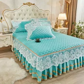 Осенне-зимняя теплая флисовая юбка-кровать, цельная хлопковая подкладка, утолщенное покрывало на кровать, кружевное нескользящее покрывало в стиле принцессы 150x200cm