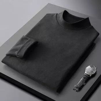 Осенне-зимняя теплая футболка с длинными рукавами, мужская полуводолазка, двусторонняя немецкая бархатная мужская нижняя рубашка, облегающая внутренняя футболка, верх M серый