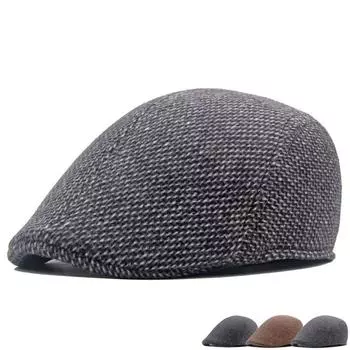 Осенне-зимняя теплая кепка, британская мужская кепка среднего возраста и пожилых людей, шерстяной берет для старика, кепка для папы светло-серый