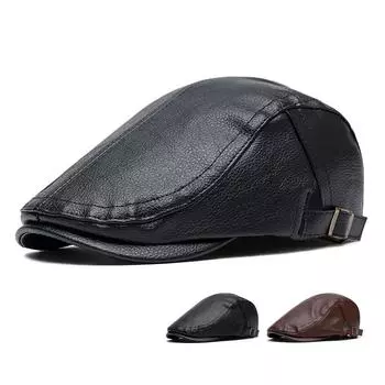 Осенне-зимняя теплая кепка мужская среднего и пожилого возраста кепка берет кожаная кепка чёрный