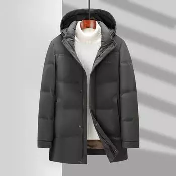 Осенне-зимняя теплая куртка из белого утиного пуха средней и длинной длины со съемной шапкой и утолщенным пухом для молодежи 170 чёрный