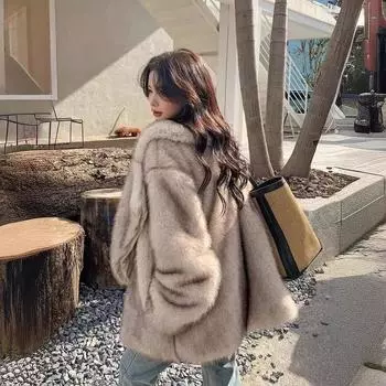 Осенне-зимняя теплая куртка из искусственного меха лисы, женская, средней длины, с большими лацканами, свободная и удобная шуба с воротником-стойкой S