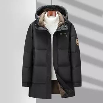 Осенне-зимняя теплая куртка на белом утином пуху средней и большой длины с капюшоном и утолщенным пухом для молодежи 170 серый