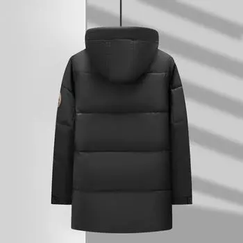 Осенне-зимняя теплая куртка на белом утином пуху средней и большой длины с капюшоном и утолщенным пухом для молодежи 170 серый