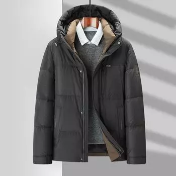 Осенне-зимняя теплая куртка на молнии с капюшоном из утиного пуха для бизнеса и отдыха для молодежи и среднего возраста 170 чёрный
