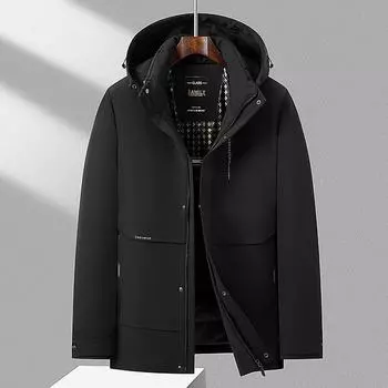 Осенне-зимняя теплая куртка на утином пуху для среднего и молодого возраста, съемная шапка, утепленная, непромокаемая куртка для бизнеса 170