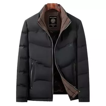 Осенне-зимняя теплая куртка на утином пуху для людей среднего возраста и молодежи с воротником-стойкой, утолщенная, повседневная 170 чёрный