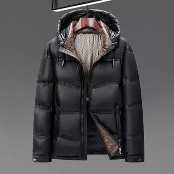 Осенне-зимняя теплая куртка-пуховик из белого утиного пуха черного золота и графена для молодежи с капюшоном 170 чёрный