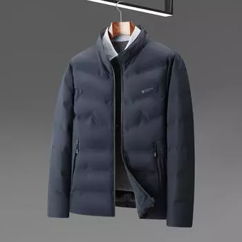 Осенне-зимняя теплая куртка-пуховик на молнии с воротником-стойкой для молодежи, утолщенная, повседневная, на утином пуху 170 чёрный