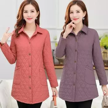 Осенне-зимняя теплая куртка с длинными рукавами для женщин среднего возраста с хлопковой подкладкой, тонкая стеганая куртка для мам, парки больших размеров XXXXXL красный