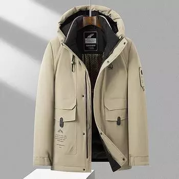 Осенне-зимняя теплая куртка с капюшоном на утином пуху для молодежи и среднего возраста 170 чёрный