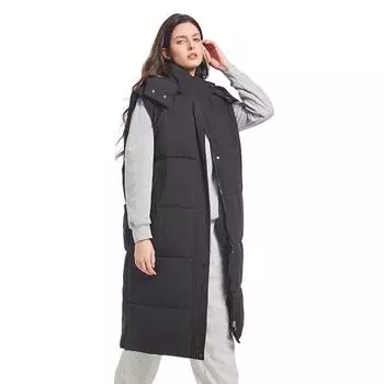 Осенне-зимняя теплая куртка женская однотонная тонкая длинная куртка с капюшоном парки жилет верхняя одежда M-XXL M чёрный