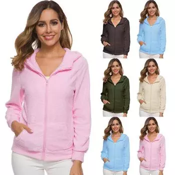 Осенне-зимняя теплая куртка, женская толстовка с капюшоном, 2022, повседневные женские толстовки, свитер, пальто на молнии, однотонное мягкое флисовое женское пальто S белый