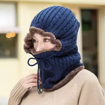 Осенне-зимняя теплая модная флисовая утолщенная трикотажная цельная шапка утолщенная со шнуровкой на рукавах велосипедная шапка Thickened fleece серый