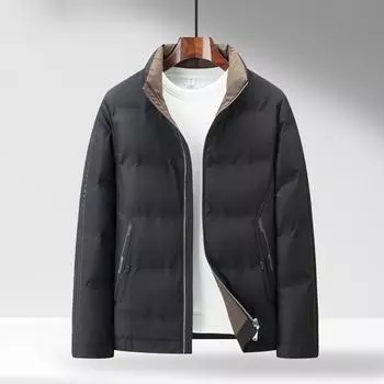 Осенне-зимняя теплая мужская куртка на молнии с воротником-стойкой и белым утиным пухом для людей среднего возраста и молодежи 170 хаки
