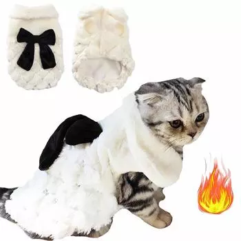 Осенне-зимняя теплая одежда для кошек для маленьких собак, кошек, котенка, свитер с бантом, белое пальто, куртка, элегантный костюм для домашних животных, комбинезоны XL белый