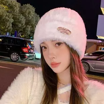 Осенне-зимняя теплая плюшевая шапка, вязаная шапка-пуловер, модная универсальная защитная шапка для женщин One size белый