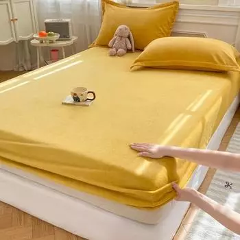 Осенне-зимняя теплая простыня на резинке из фланели, мягкая и удобная, простыни для двуспальной кровати, утолщенный коралловый флис, чехол для матраса, плюшевая простыня 2xPillowcase48x74cm