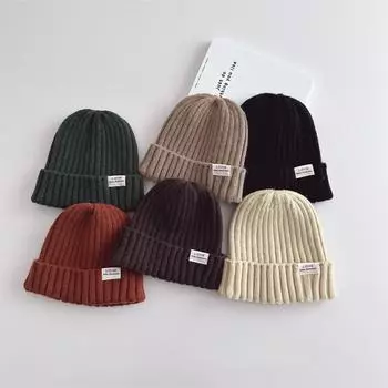 Осенне-зимняя теплая пушистая шапка для маленьких детей, шикарная вязаная крючком шапочка в стиле ретро карамельного цвета, утолщенная теплая вязаная шапка для малышей