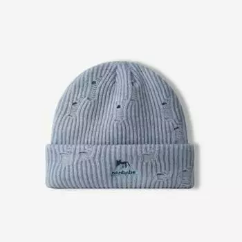 Осенне-зимняя теплая ретро-модная рваная вязаная шапка мужская милая маленькая лисичка вышитая буква шерстяная шапка женская M56-58cm зелёный