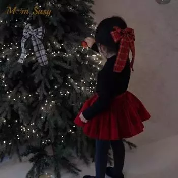 Осенне-зимняя теплая рождественская бархатная юбка для девочек-принцесс, детская юбка для малышей, детская одежда на весну и зиму 160cm чёрный