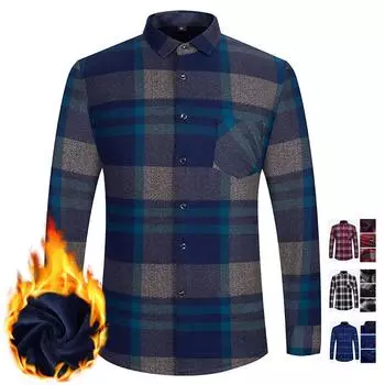 Осенне-зимняя теплая рубашка в клетку плюс бархатная толстая повседневная рубашка с длинными рукавами XXXL