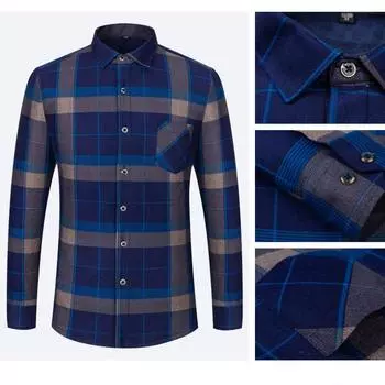 Осенне-зимняя теплая рубашка в клетку плюс бархатная толстая повседневная рубашка с длинными рукавами L
