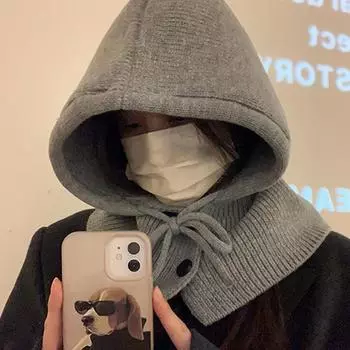 Осенне-зимняя теплая шапка-балаклава, модная шапка с вязаными ушками, шерстяная цельная теплая шапка L9P6 Black-One size