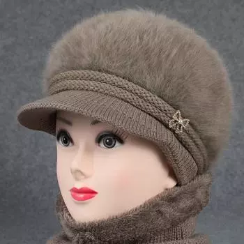 Осенне-зимняя теплая шапка для мам среднего возраста с толстой бархатной защитой для ушей, шапка для бабушки, вязаная шапка из кроличьей шерсти one size is elastic