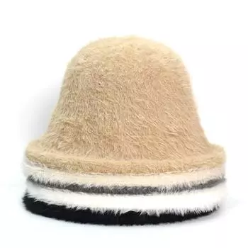 Осенне-зимняя теплая шапка рыбака 2024 года, новая модель, маленькая шляпа-чаша из кроличьей шерсти, женская шляпа-ведро из искусственного норкового флиса 56-58cm белый