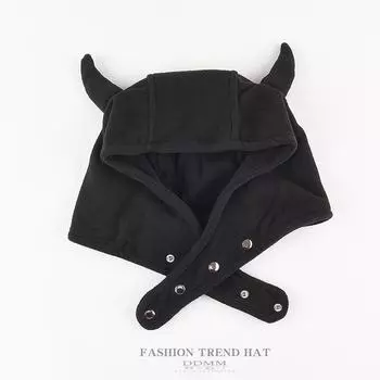 Осенне-зимняя теплая шапка Yabbie Imp Ears Lei Feng для мужчин и женщин из коровьего рога, панк-защита для ушей, на Хэллоуин One Size чёрный