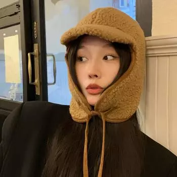 Осенне-зимняя теплая шапка женская универсальная из овечьей шерсти Lei Feng зимняя плюшевая зимняя шапка-ушанка флисовая летающая шапка M56-58cm