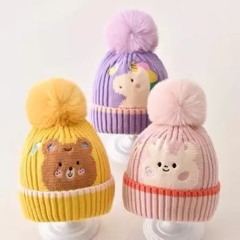 Осенне-зимняя теплая шапочка для детей, мальчиков и девочек, милый мультяшный чепчик с изображением динозавров и медведей, вязаный крючком, реквизит для детской фотосессии