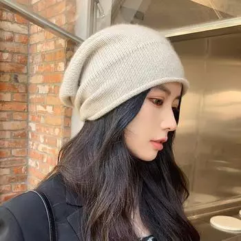 Осенне-зимняя теплая шерстяная шапка холодная шапка японская модная шапка теплая ворсовая шапка эластичная шапка окружность простая M56-58cm