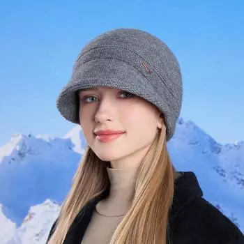 Осенне-зимняя теплая шерстяная шапка-пуловер для женщин, вязаная шапка с защитой ушей, утепленная шапка хаки