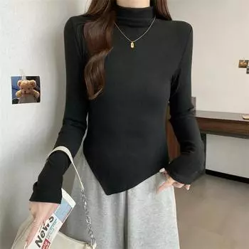 Осенне-зимняя теплая толстая женская бархатная футболка, модная повседневная тонкая однотонная нестандартная футболка с длинным рукавом, женская белая верхняя одежда M