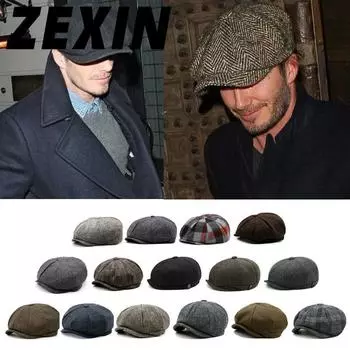 Осенне-зимняя теплая твидовая восьмиугольная кепка, большой размер, берет с большой окружностью головы, шляпа с утиным языком, уличная мужская и женская шляпа художника M(56-58CM)