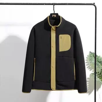 Осенне-зимняя теплая уличная флисовая одежда для мужчин и женщин, флисовое пальто с воротником-стойкой в цветных блоках, куртка с толстым флисом для тепла XXXXL чёрный