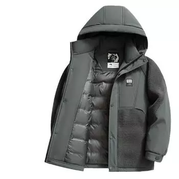 Осенне-зимняя теплая утепленная куртка для молодежи с капюшоном из гранулированного бархата с белым гусиным пухом 170 чёрный