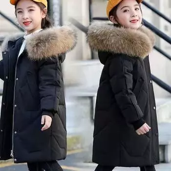 Осенне-зимняя теплая утепленная верхняя одежда для девочек, повседневная свободная куртка с капюшоном 170 чёрный