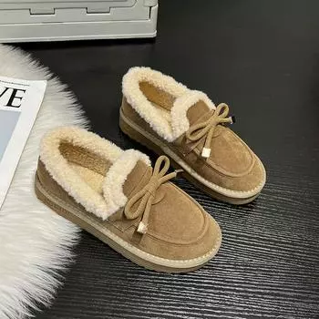 Осенне-зимняя теплая верхняя одежда из бархата, хлопковая обувь, пушистая обувь для женщин, на толстой подошве, в стиле ретро, удобная обувь Doudou для женщин 35