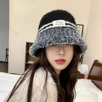 Осенне-зимняя теплая ветрозащитная шапка из плюша для женщин, вязаная шапка-ведро, рыболовная шапка бежевый